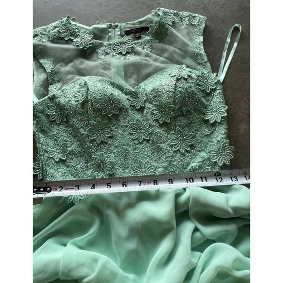 Vintage City Triangles Long Green Mint Dress Prom White Stones Women’s Sz 3 - Picture 6 of 16